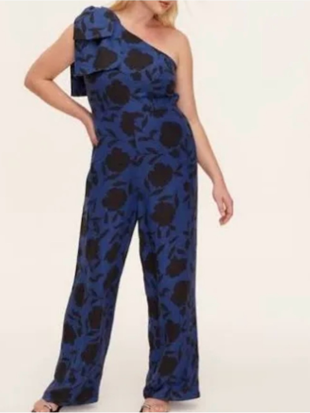kate spade One-Shoulder Blue and Black Floral Jumpsuit